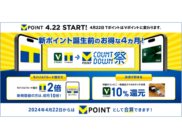 TポイントとVポイントがお得に貯まる4か月「カウントダウン祭」を1月9日より開催！